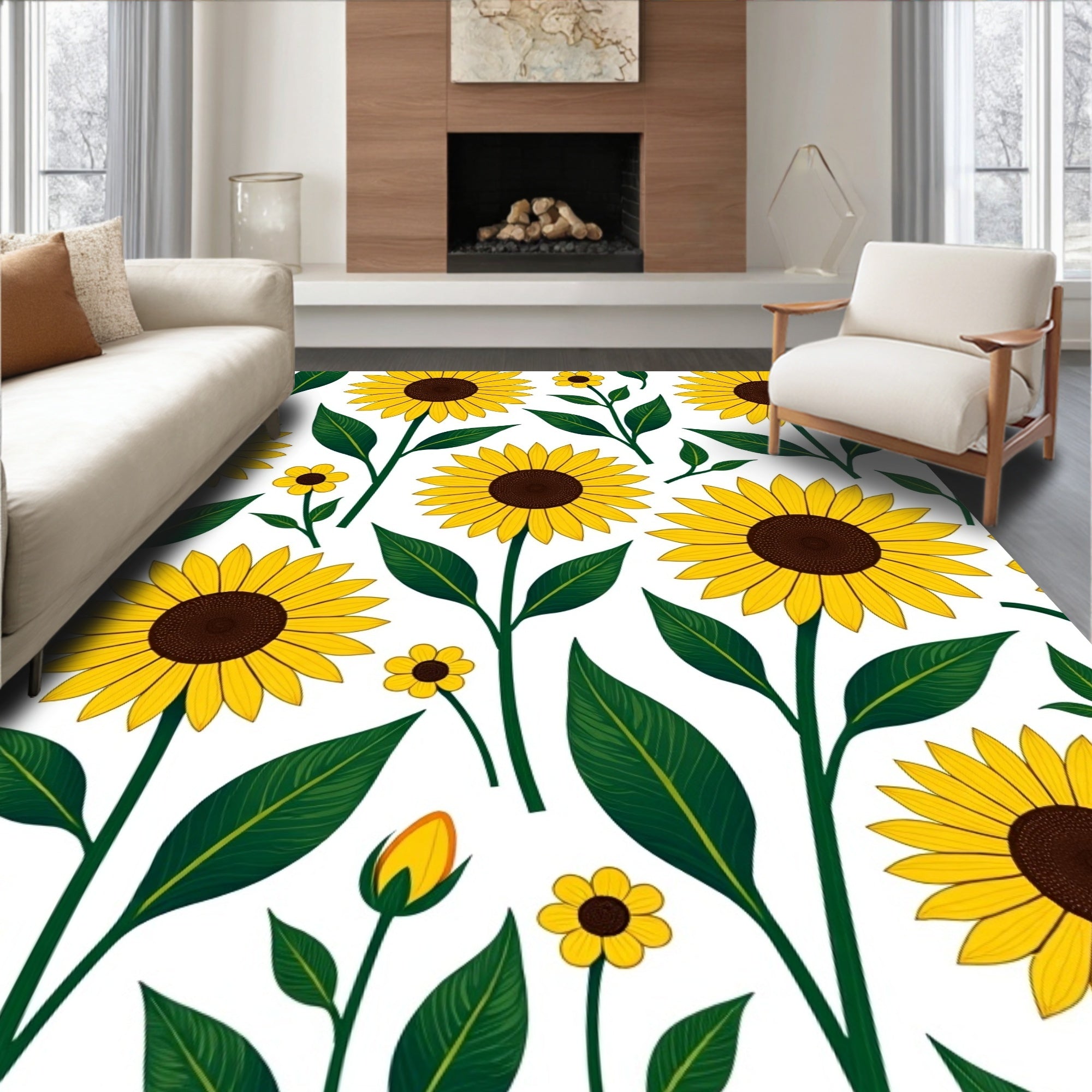 Bold Yellow Sunflower Botanical Arrangement Rug