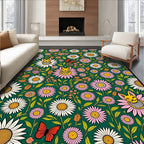 Whimsical Floral Cat Butterfly Meadow Rug
