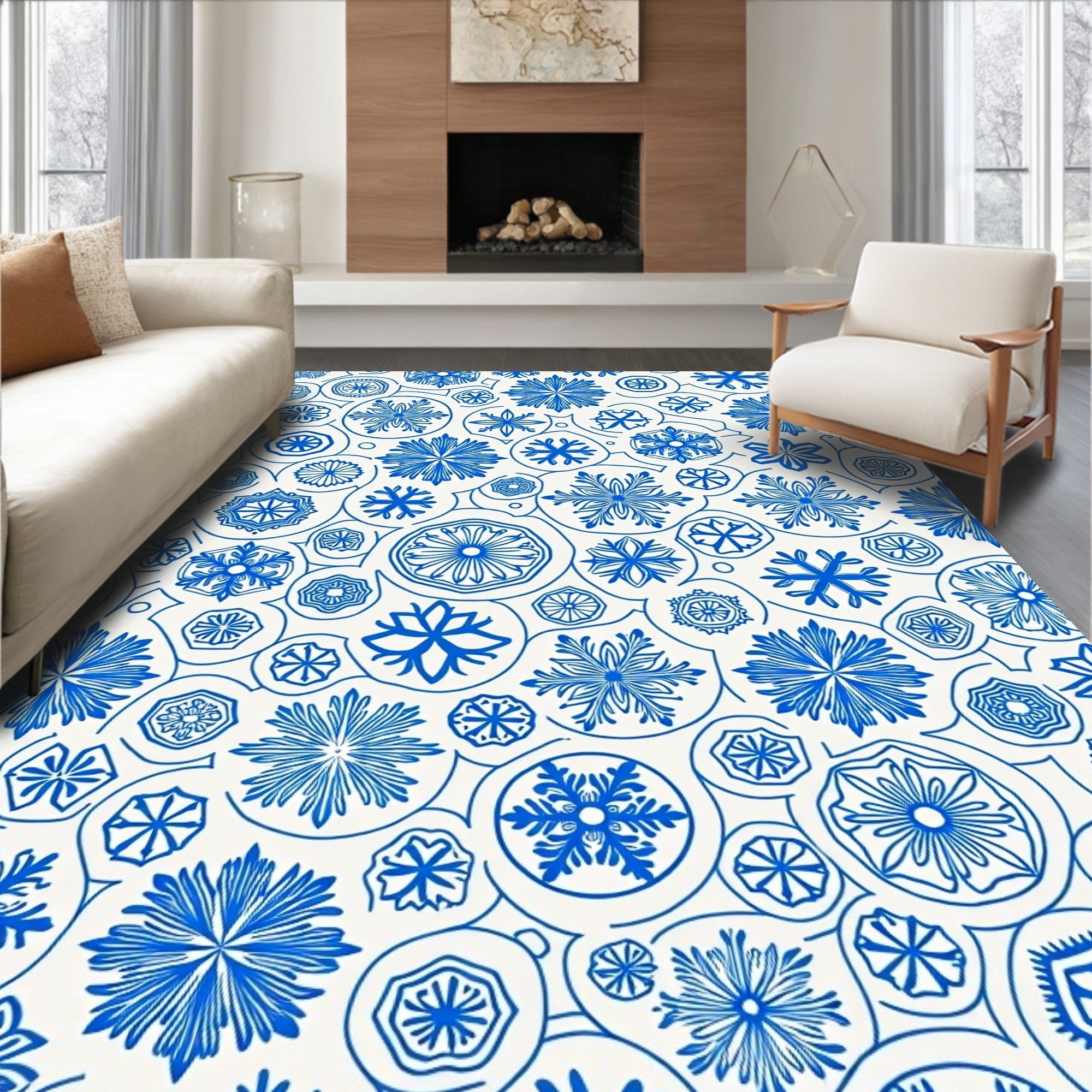 Blue Snowflake Medallion Collage Rug