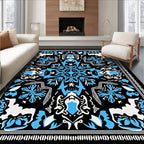 Bold Blue Floral Mandala Black Rug