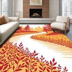 Crimson Autumn Forest River Scene Rug