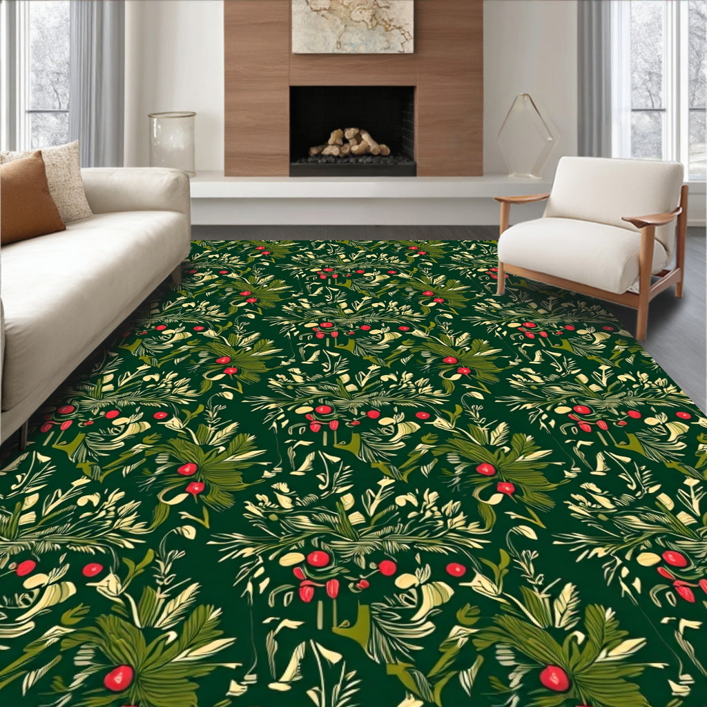 Deep Forest Red Berry Foliage Rug