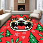 Festive Red Dog Christmas Trees Rug