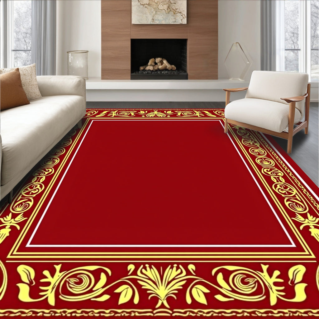 Gold Leaf Vine Scroll Border Rug