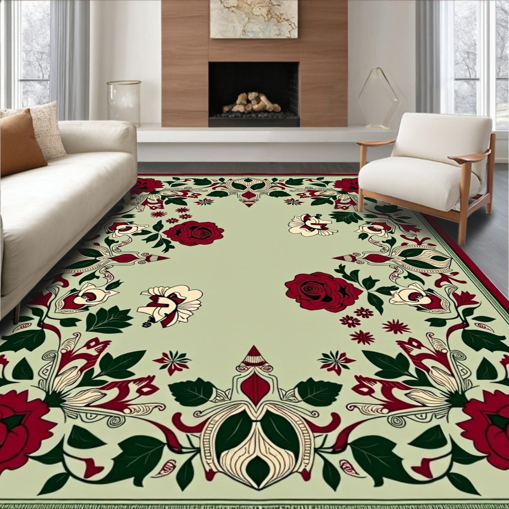 Deep Red Wild Rose Garden Accent Rug