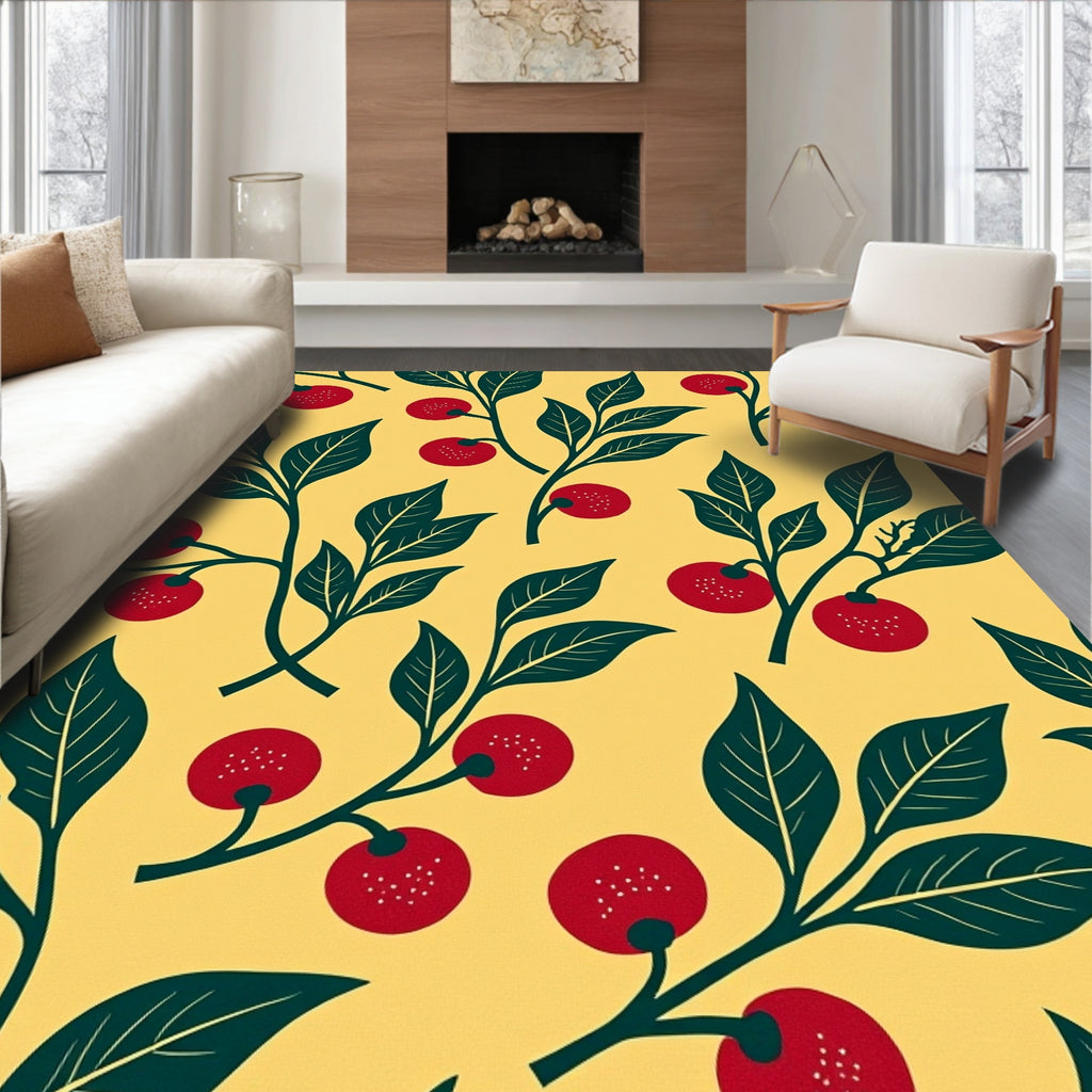 Bright Yellow Red Fruit Branches Rug