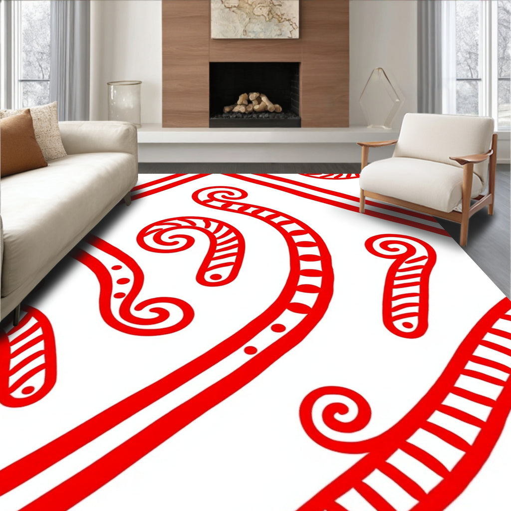 Crimson Swirl Candy Cane Holiday Rug