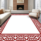Crimson Interlocking Geometric Border Rug