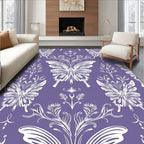 Lavender White Butterfly Floral Scroll Rug