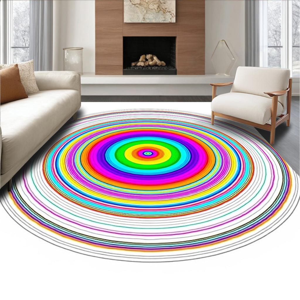 Vibrant Rainbow Concentric Circles Rug