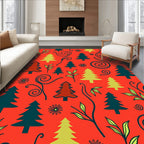 Whimsical Evergreen Swirls Red Rug