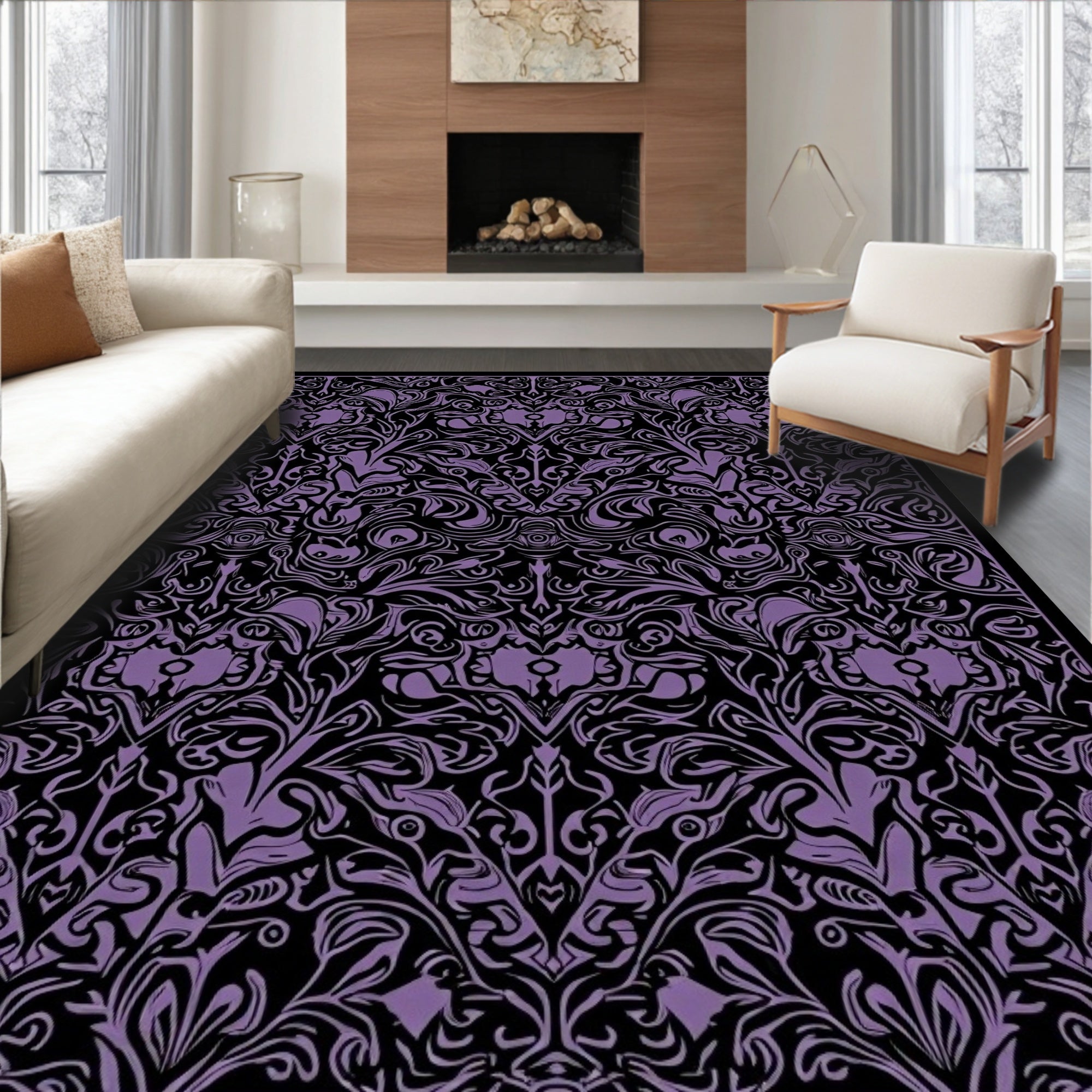 Deep Purple Black Organic Scroll Rug