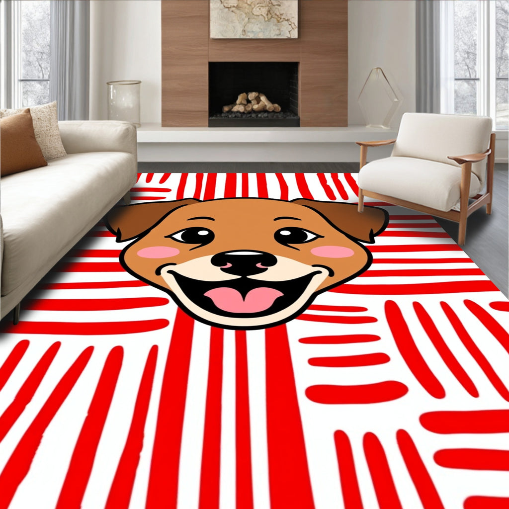 Happy Brown Dog Red Stripe Rug