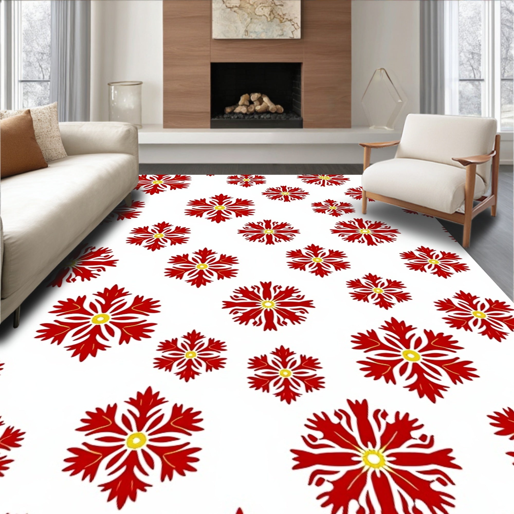 Crimson and Yellow Floral Scatter Rug
