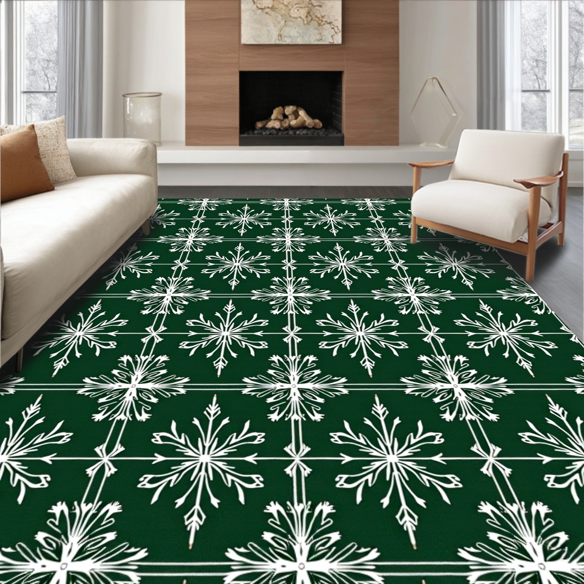 Emerald Green Snowflake Lattice Rug