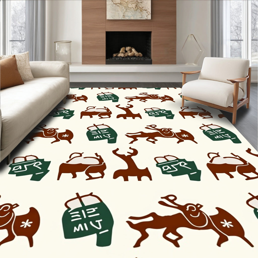 Earthy Brown Deer and Symbols Rug
