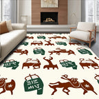 Earthy Brown Deer and Symbols Rug