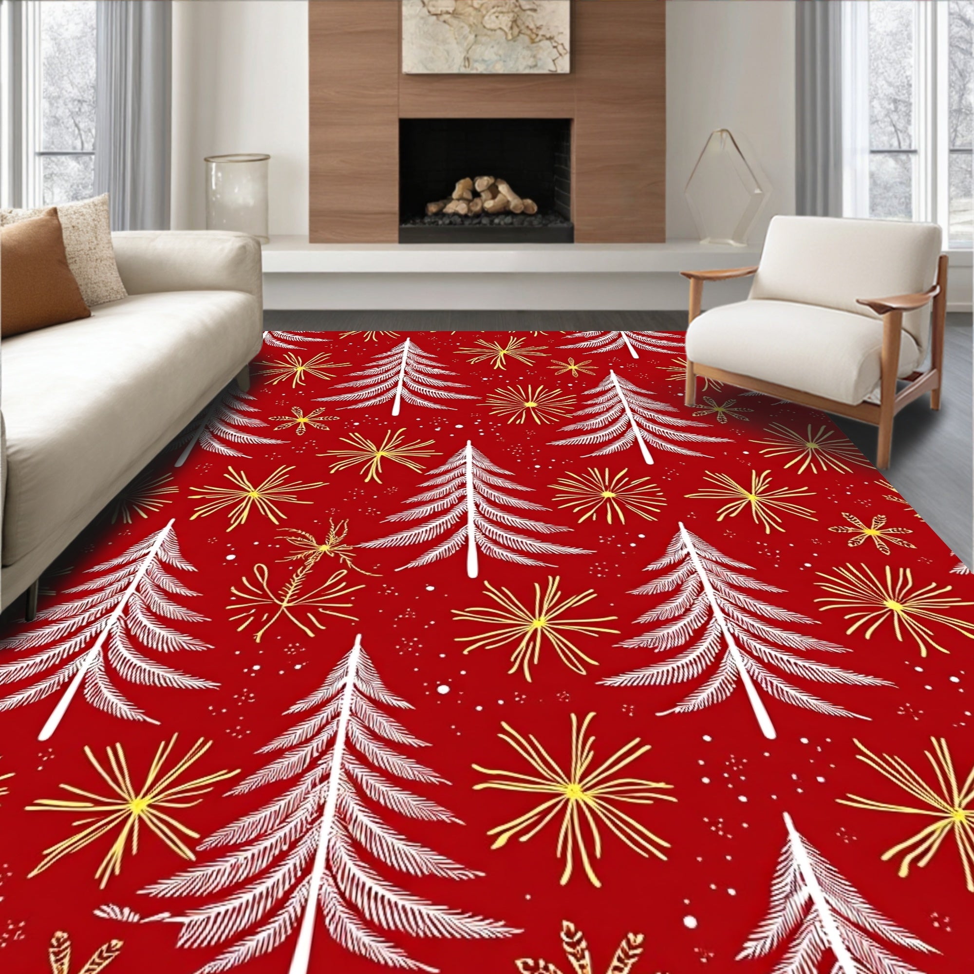 Red White Spruce Starburst Sprinkles Rug