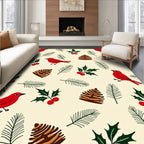 Crimson Cardinal Holly Pinecone Scene Rug