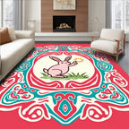 Pink Rabbit Whimsical Ornamental Frame Rug