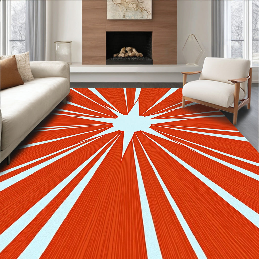 Orange Burst Radiating Sunburst Rug