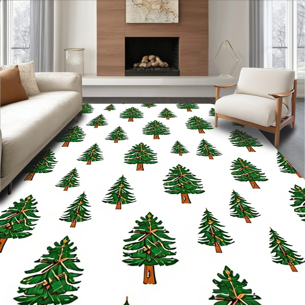 Evergreen Christmas Trees Scattered Background Rug
