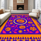 Whimsical Orange Pumpkin Floral Border Rug