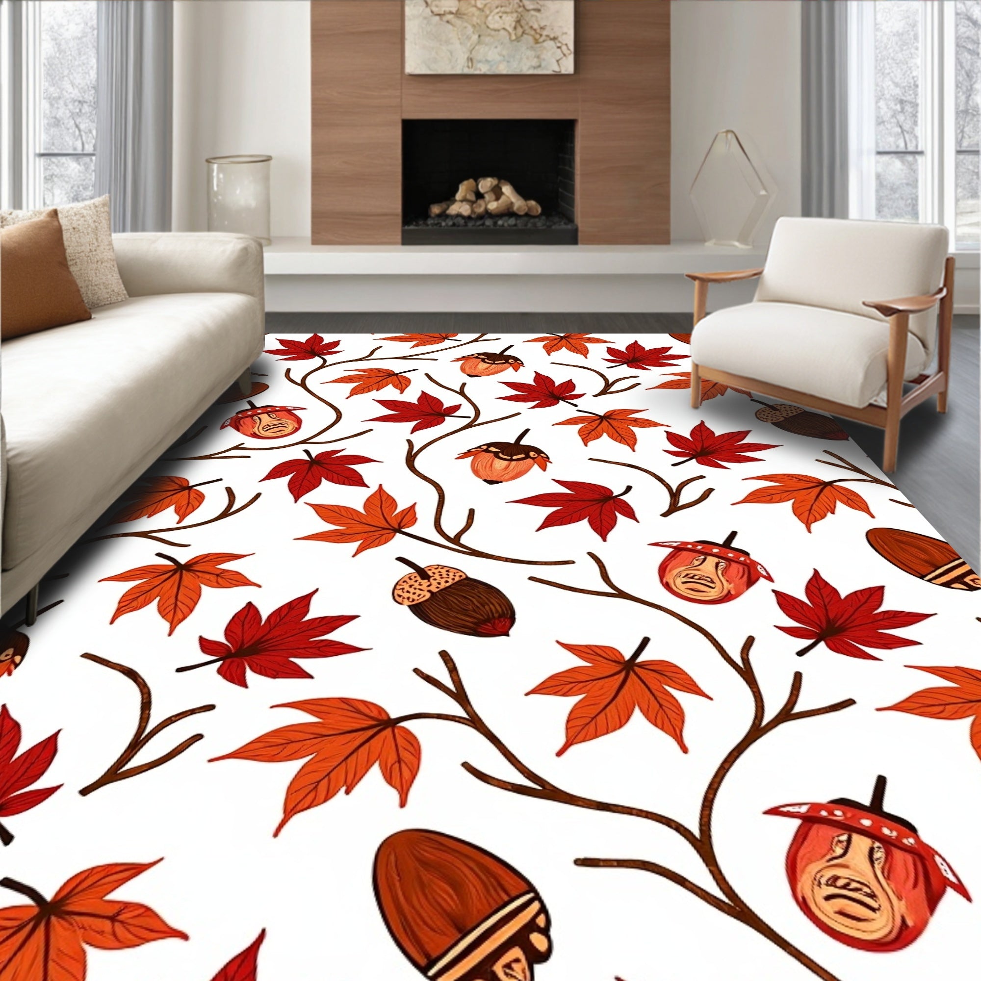 Autumn Red Maple Acorn Vines Rug