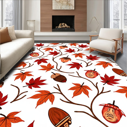 Autumn Red Maple Acorn Vines Rug