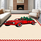 Vintage Red Truck Christmas Trees Border Rug