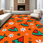 Christmas Red Green Elf Hats Snowflakes Rug