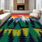 Vibrant Evergreen Mountain Sunset Rug