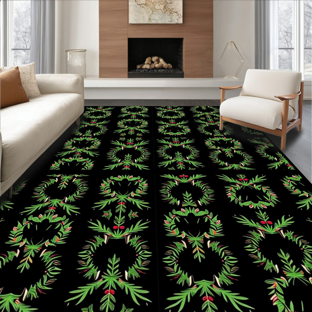 Green Red Beaded Wreath Mirror Rug