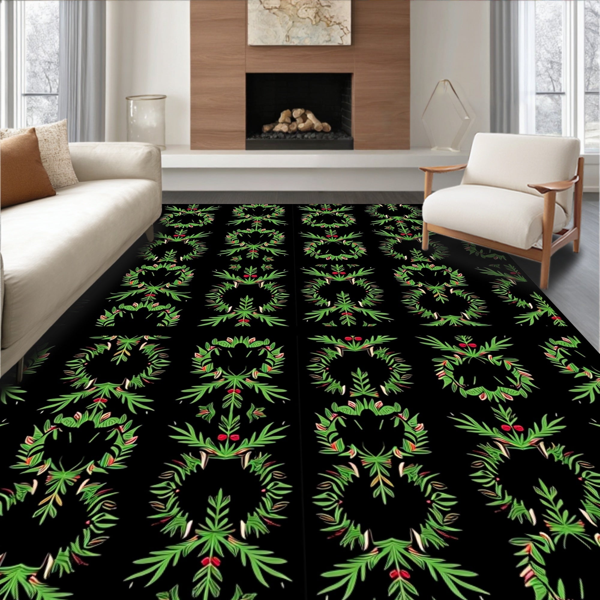 Green Red Beaded Wreath Mirror Rug
