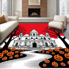 Spooky Haunted Mansion Pumpkin Scene Rug