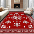 Festive Red Snowflake Christmas Scene Rug