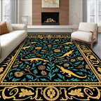 Golden Lizards Teal Foliage Bordered Rug