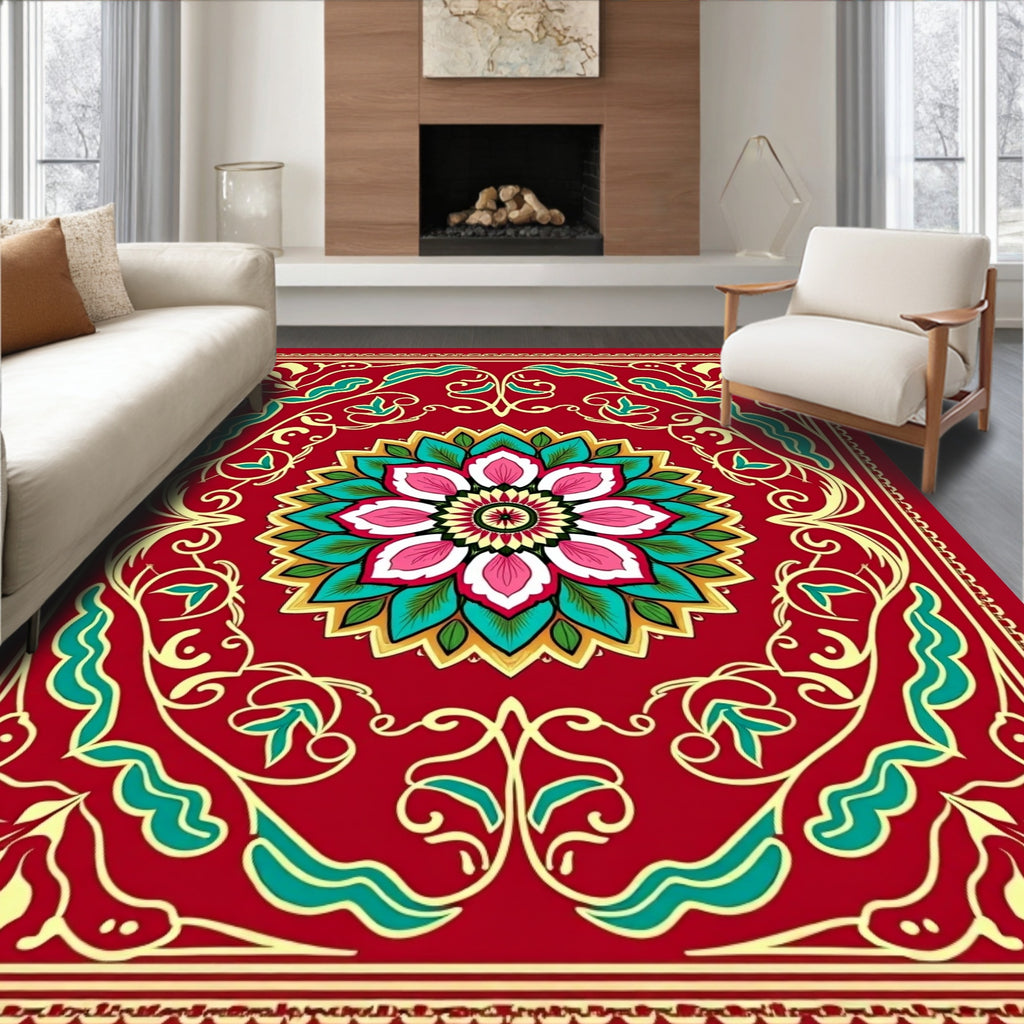 Crimson Bloom Centerpiece Border Rug