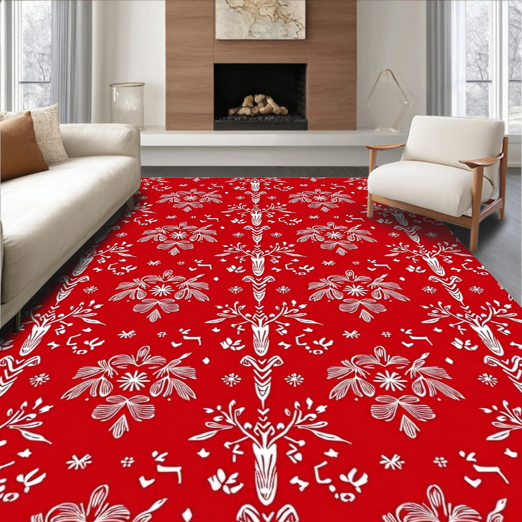 Crimson White Nordic Tree Snowflake Rug