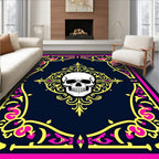 Gothic Skull Neon Floral Emblem Rug