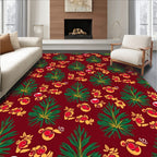 Crimson Tropical Foliage And Floral Rug