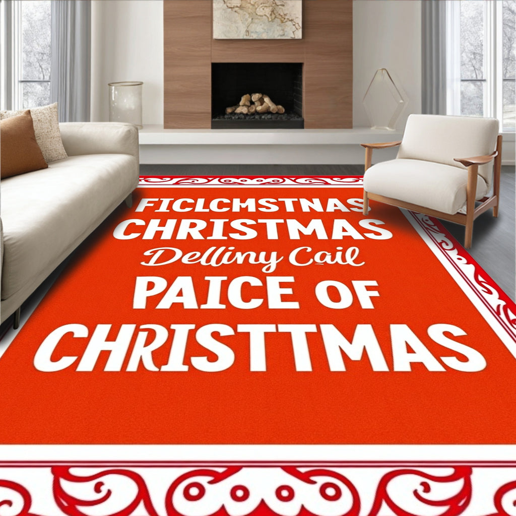 Festive Red Christmas Typography Sign Rug