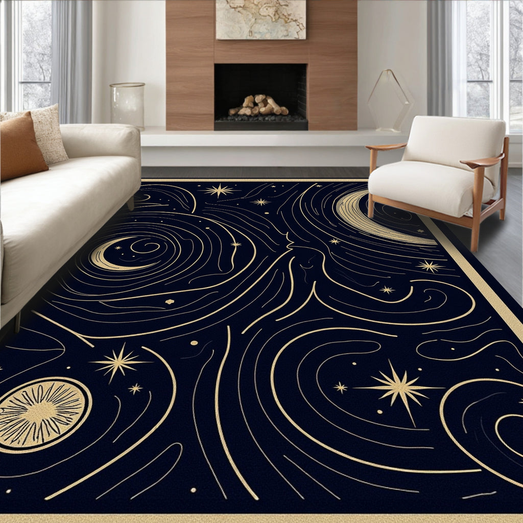 Golden Constellation Night Sky Rug