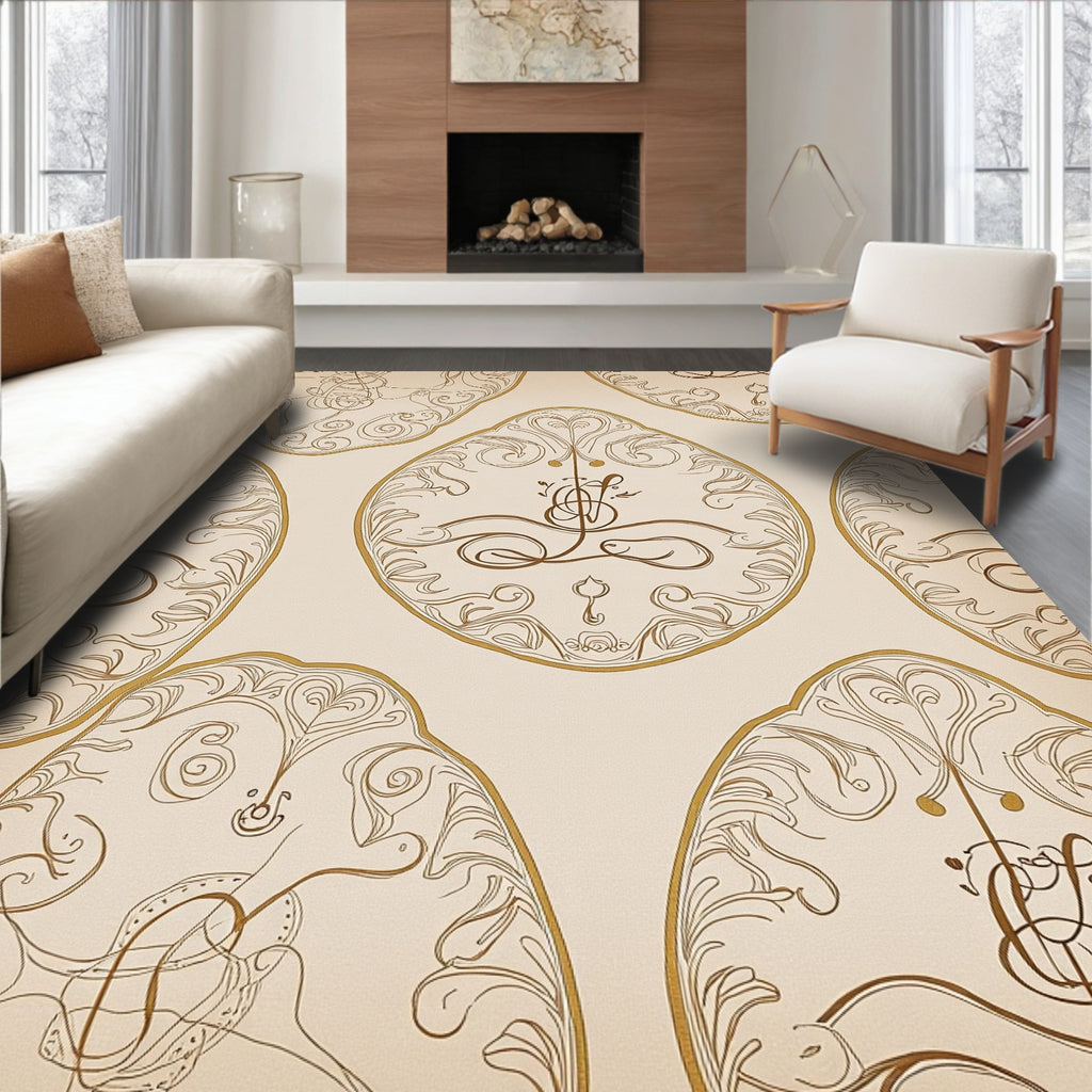 Vintage Gold Cream Oval Filigree Rug