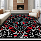 Retro Red Berry Floral Crest Rug