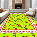 Whimsical Red Floral Believe Green Rug