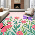 Pink Coral Butterflies Blooming Garden Rug