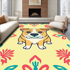 Cute Bulldog Coral Teal Floral Rug
