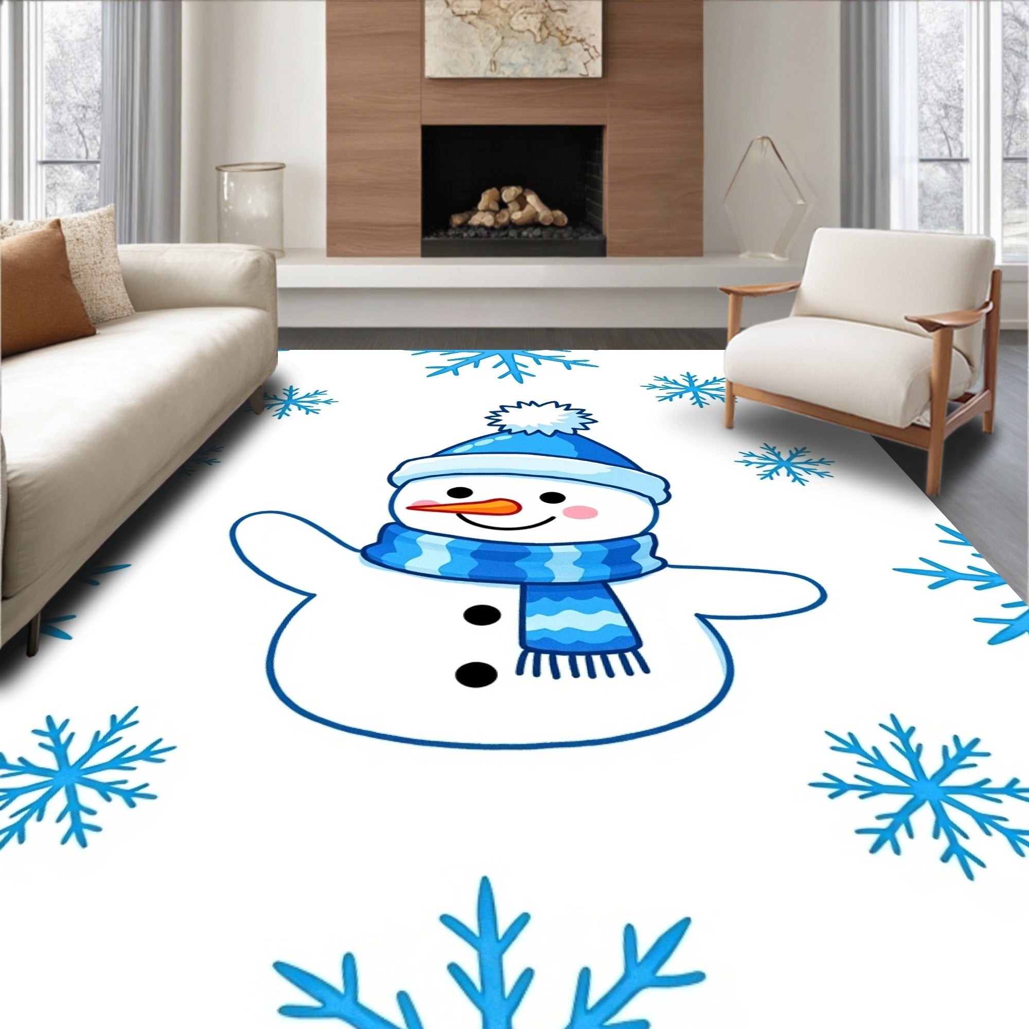 Blue Snowman With Orange Nose And Scarf Rug