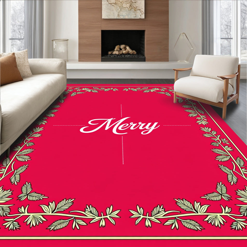 Red Floral Vine Border Christmas Rug
